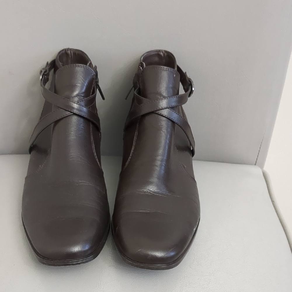 Michelle D Leather Brown Ankle Boots